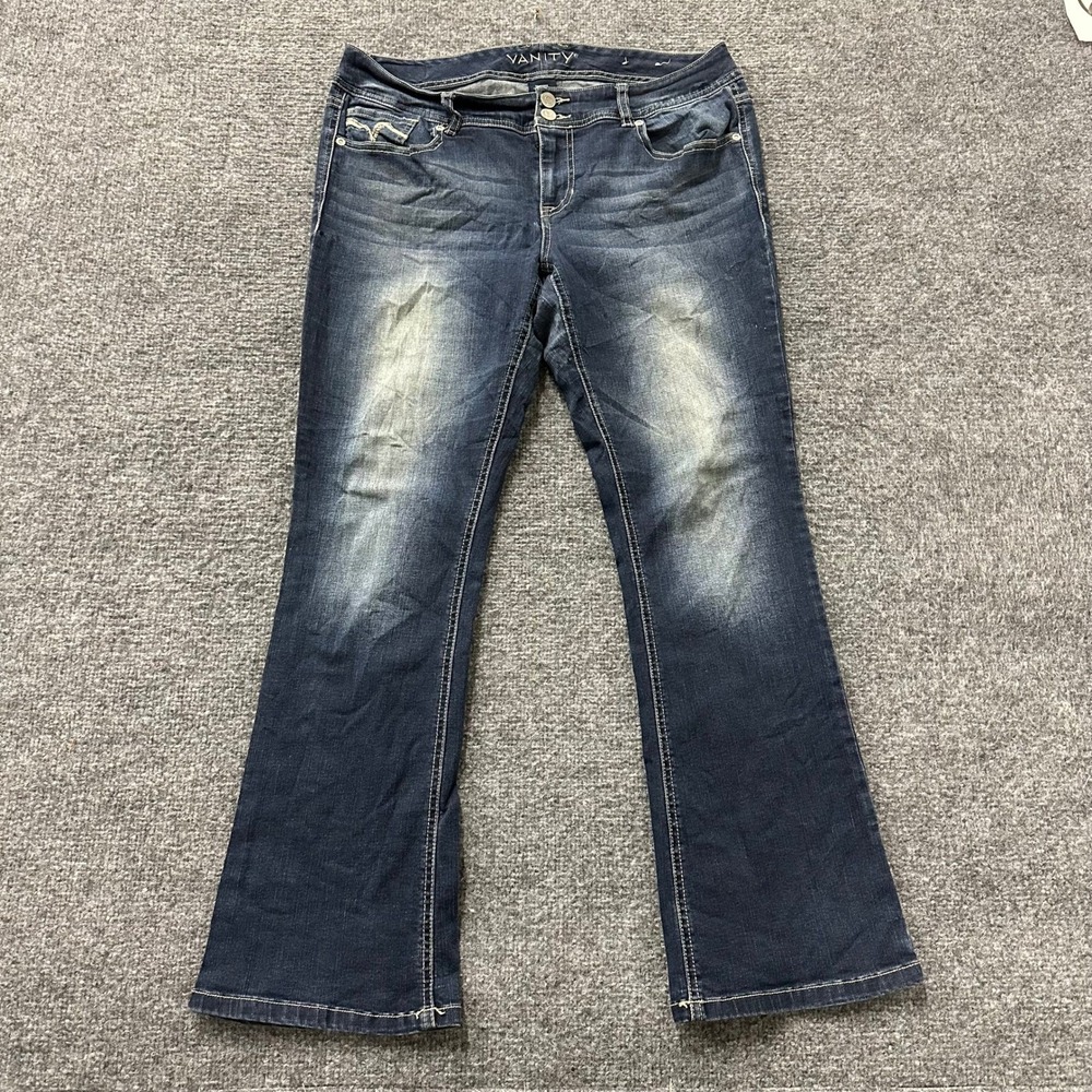 Vanity Jeans Womens Size 30 Extra Short Dark Wash Bootcut Stretch Denim Flap